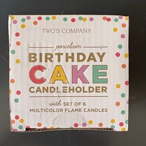 New In Box Two's Company Porcelain Birthday Cake Candleholder - Multicolor